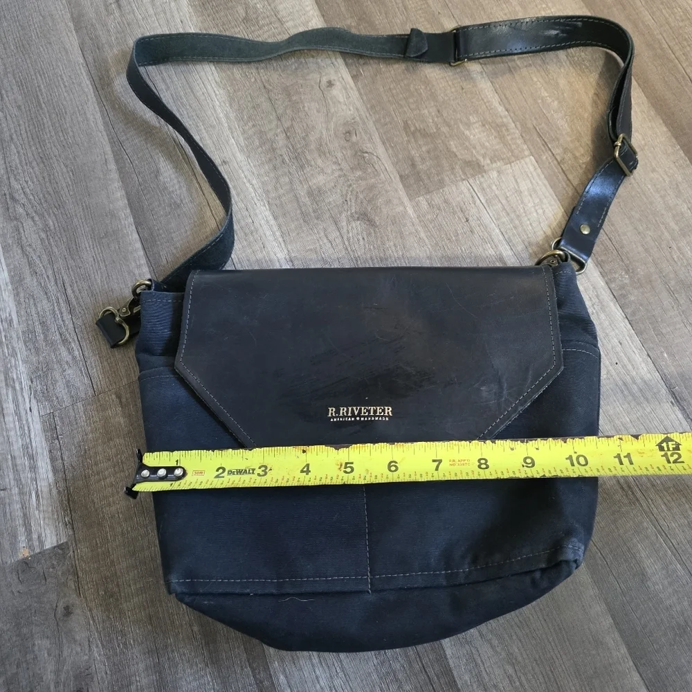 R.Riveter Usa Handmade Leather Canvas Messnger Bag Crossbody Black Designer
